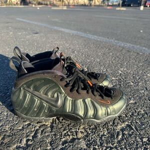Nike Foamposite pro Sequoia One Iridescent Green with Black and Orange Details